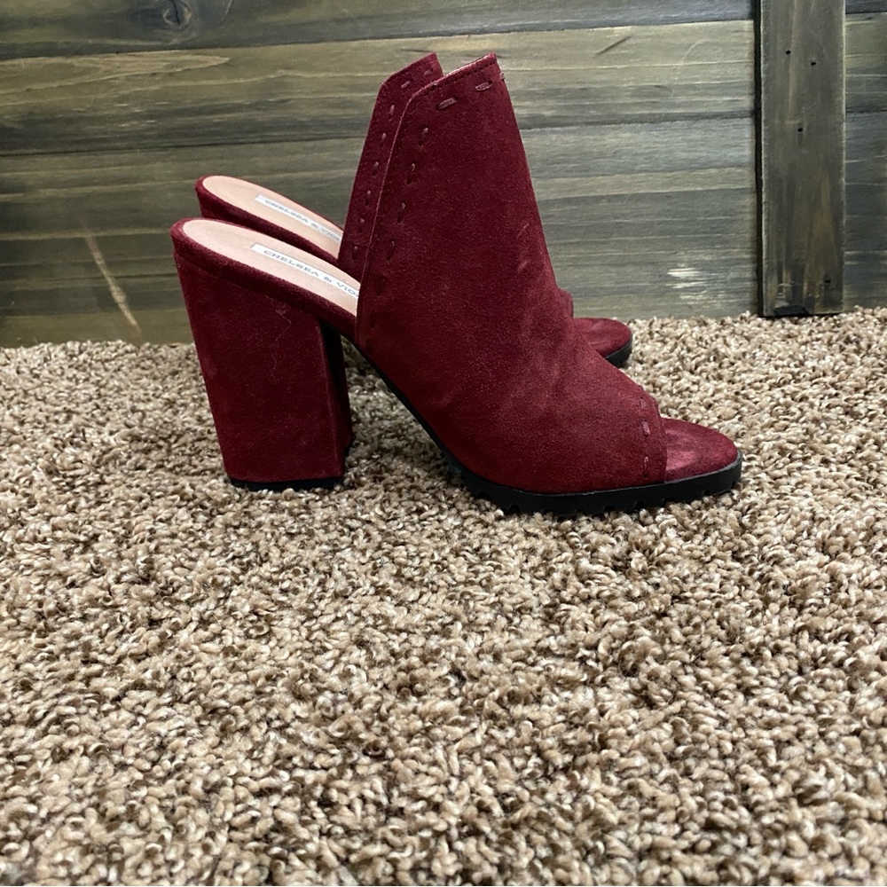Burgundy Suede Mules with Chunky Heel